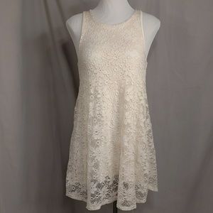 Ginger G Anthropologie Lace Crochet Mini Dress Cream White w Comfortable Stretch